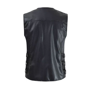 Black Sleeveless Genuine Lambskin Leather Moto Biker Waistcoat For Men