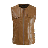 Black Sleeveless Genuine Lambskin Leather Moto Biker Waistcoat For Men