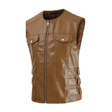 Black Sleeveless Genuine Lambskin Leather Moto Biker Waistcoat For Men