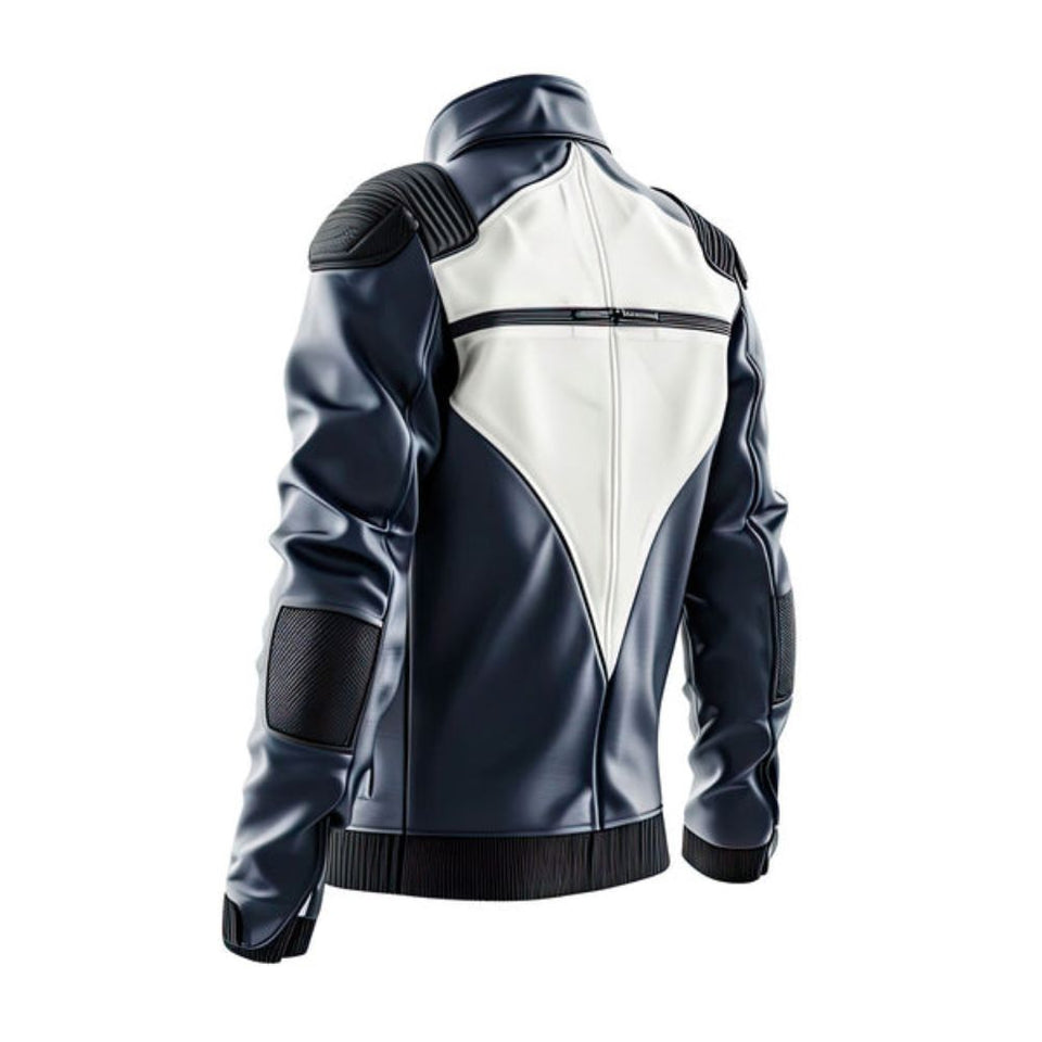 Blue Cafe Racer Premium Sheepskin Motorcycle Leather Jacket For Men