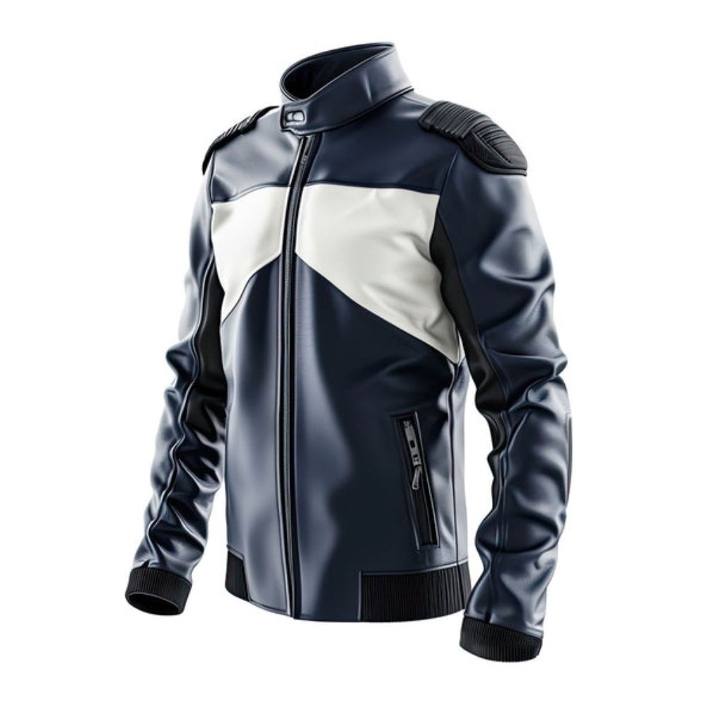 Blue Cafe Racer Premium Sheepskin Motorcycle Leather Jacket For Men