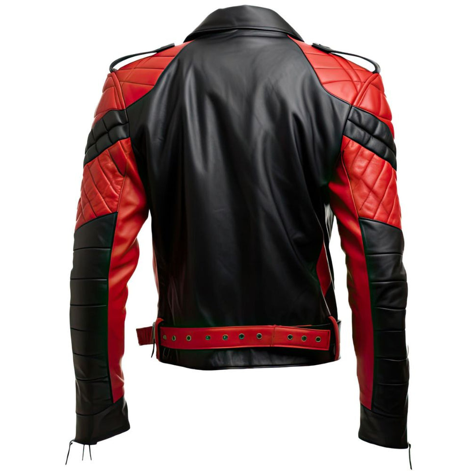 Moto Rider Black-Red Brando Genuine Sheepskin Leather Jacket For Men