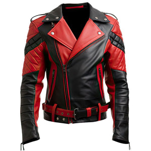 Moto Rider Black-Red Brando Genuine Sheepskin Leather Jacket For Men