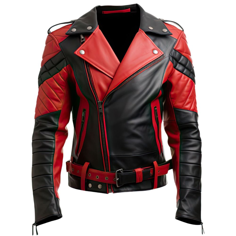 Moto Rider Black-Red Brando Genuine Sheepskin Leather Jacket For Men