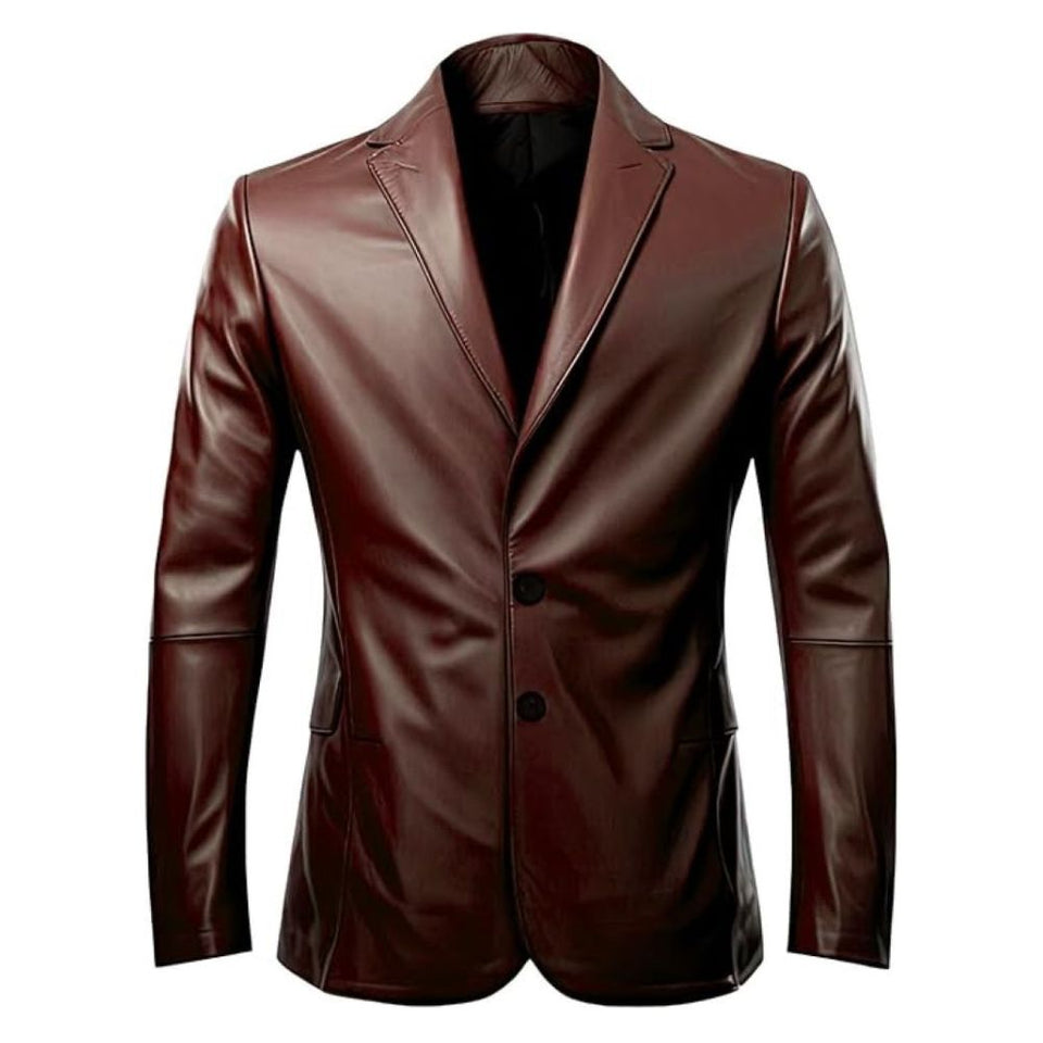 Office Wear Single Breasted Genuine Sheepskin Leather Blazer For Men