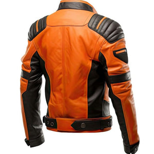 Winter Orange Quilted Pure Sheepskin Motorcycle Leather Jacket For Men