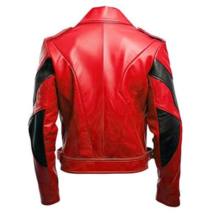 Red Quilted Asymmetric Crossover Moto Sheepskin Leather Jacket For Men