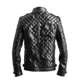 Classic Black Diamond Quilted Genuine Sheepskin Leather Jacket For Men