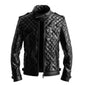 Classic Black Diamond Quilted Genuine Sheepskin Leather Jacket For Men