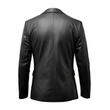 Solid Black Notched Collar Genuine Sheepskin Leather Blazer For Men