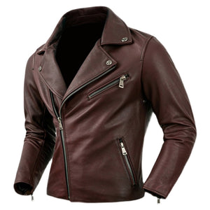 Winter Vintage Brown Brando Pure Cowhide biker Leather Jacket For Men