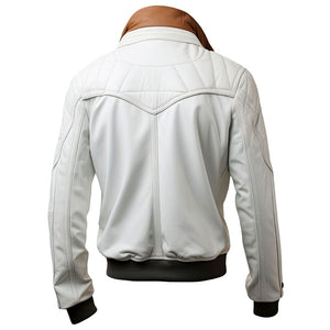 Winter White Slim-Fit Motorcycle Pure Sheepskin Leather Jacket For Men