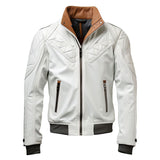 Winter White Slim-Fit Motorcycle Pure Sheepskin Leather Jacket For Men