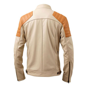 Winter Beige Cafe Racer Slim-fit Pure Sheepskin Leather Jacket For Men