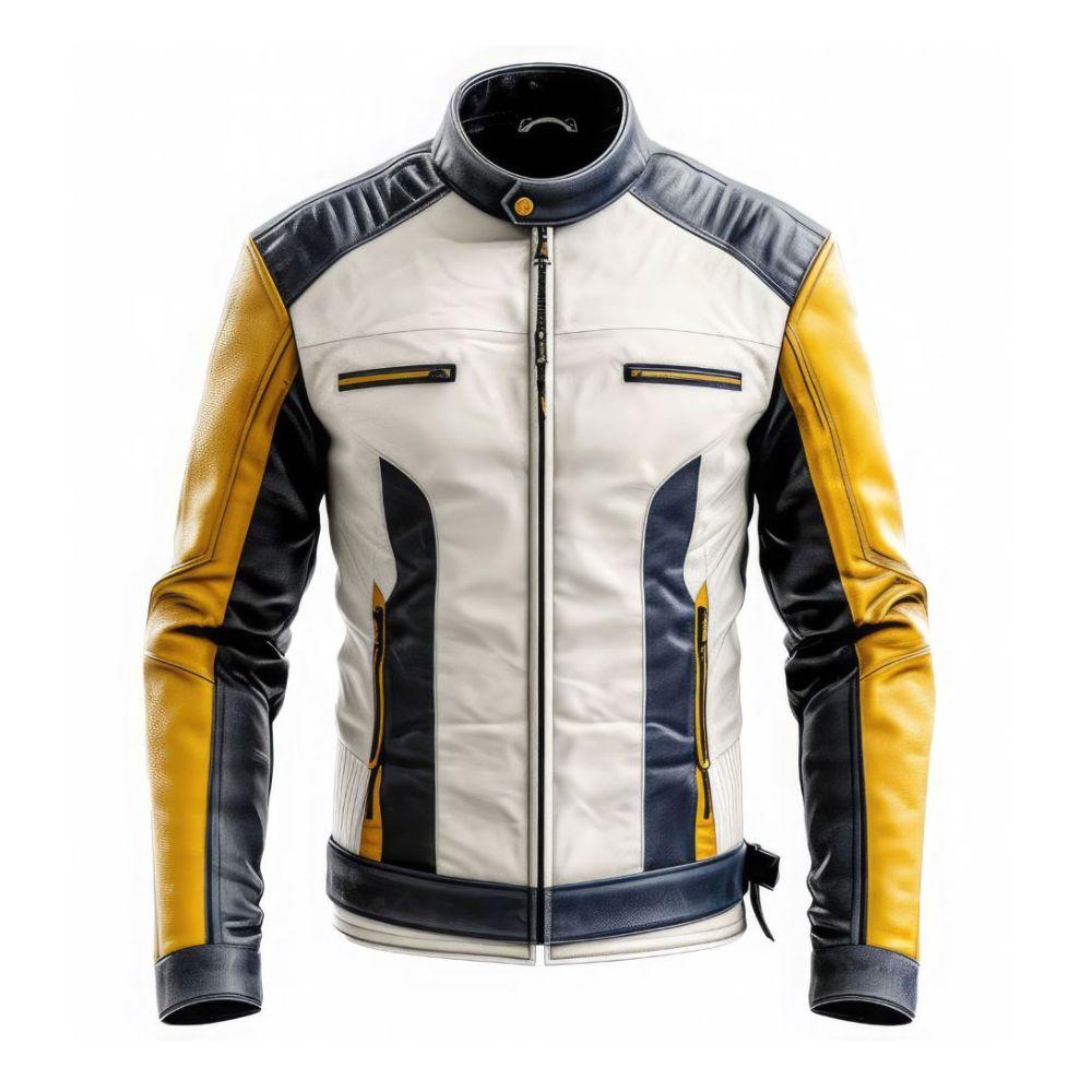 Stylish Navy Blue Cafe Racer Sheepskin Premium Leather Jacket For Men