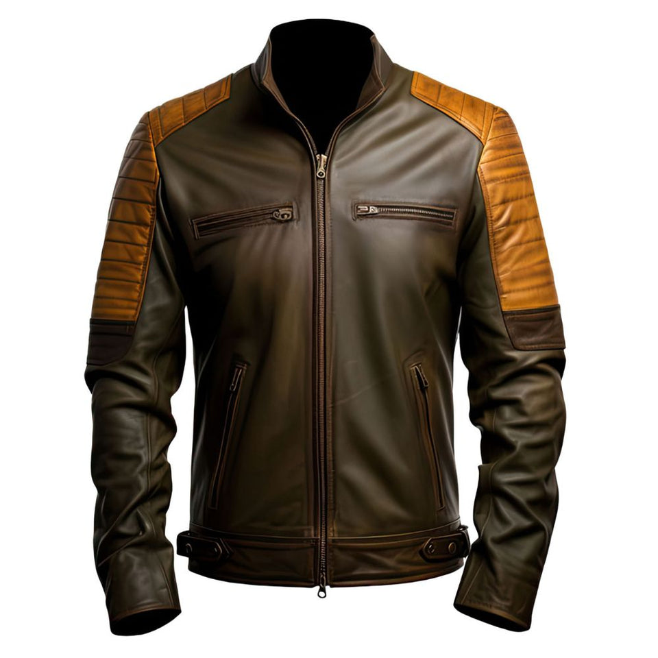 Classy Chocolate Brown Cafe Racer Pure Sheepskin Leather Jacket For Men