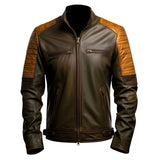 Classy Chocolate Brown Cafe Racer Pure Sheepskin Leather Jacket For Men