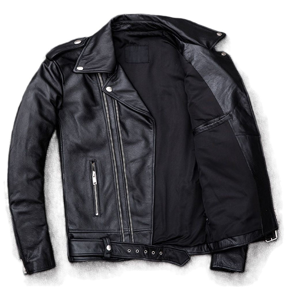 Classic Black Brando Motorcycle Premium Cowhide Leather Jacket For Men