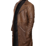 Winter Brown Outerwear Pure Lambskin Leather Long Trench Coat For Men