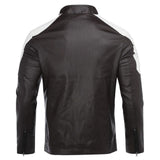 Black Moto-Racer Stand-up Collar Pure Sheepskin Leather Jacket For Men