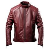 Winter Maroon Biker Café-Racer Pure Sheepskin Leather Jacket For Men