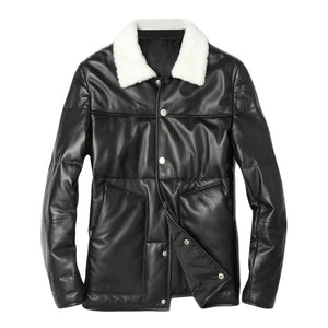 Winter Jet Black A2 Aviator Genuine Sheepskin Leather Jacket For Men