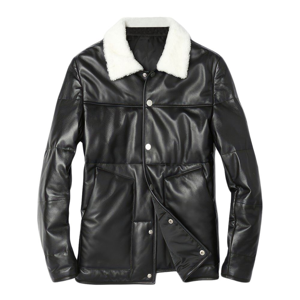 Winter Jet Black A2 Aviator Genuine Sheepskin Leather Jacket For Men