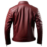 Winter Maroon Biker Café-Racer Pure Sheepskin Leather Jacket For Men