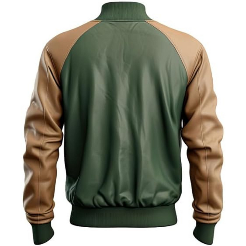 Winter Moto White-Brown Bomber Pure Sheepskin Leather Jacket For Men