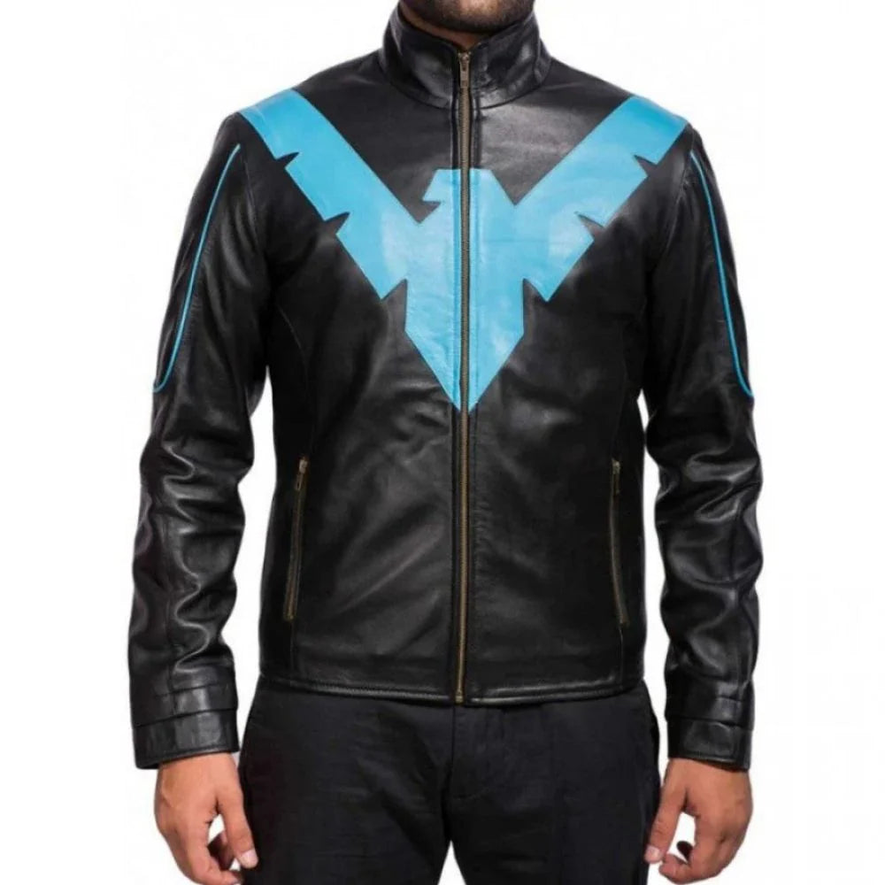 V-Shape Blue Night wing Slim-fit Pure Sheepskin Leather Jacket For Men