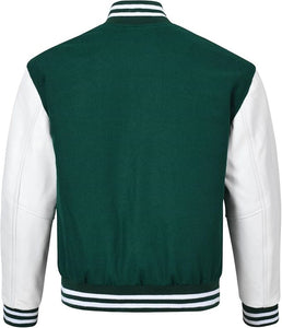 Black Genuine Lambskin Varsity Rib-Knitted Leather Jacket For Men