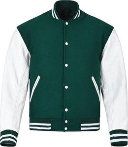 Black Genuine Lambskin Varsity Rib-Knitted Leather Jacket For Men