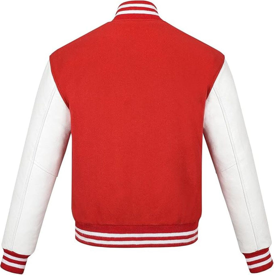 Black Genuine Lambskin Varsity Rib-Knitted Leather Jacket For Men