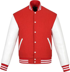Black Genuine Lambskin Varsity Rib-Knitted Leather Jacket For Men
