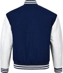 Black Genuine Lambskin Varsity Rib-Knitted Leather Jacket For Men