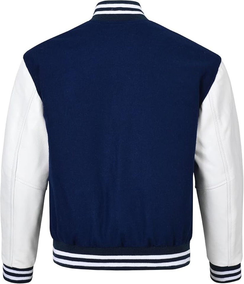 Black Genuine Lambskin Varsity Rib-Knitted Leather Jacket For Men