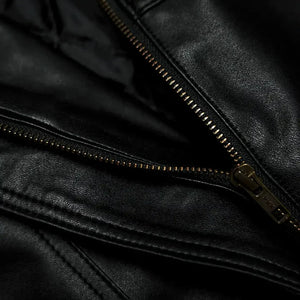 Classic Black Bomber Biker Genuine Sheepskin Leather Jacket For Women