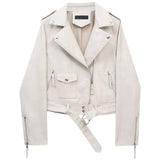 Beige Brando Motorcycle Genuine Sheepskin Leather Jacket For Women