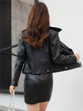 Black Slim-Fit Motorcycle Genuine Sheepskin Leather Jacket For Women