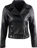 Black Slim-Fit Motorcycle Genuine Sheepskin Leather Jacket For Women