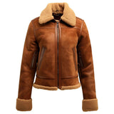 Brown Faux Shearling Fur Lined Collar Suede Leather Jacket For Women