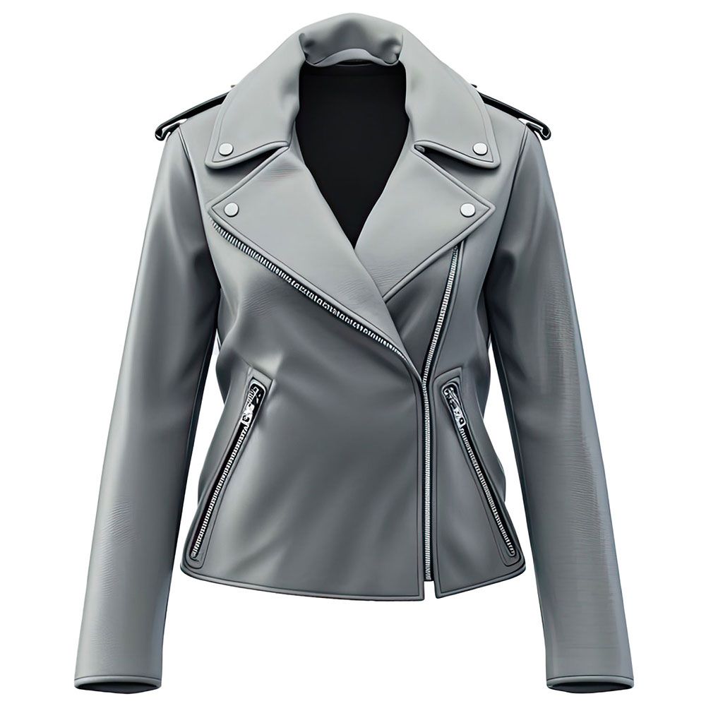 Winter Grey Pure Sheepskin Stylish Moto Biker Leather Jacket For Women