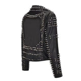 Slim-Fit Studded Moto Black Genuine Cowhide Leather Jacket For Women