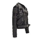 Slim-Fit Studded Moto Black Genuine Cowhide Leather Jacket For Women