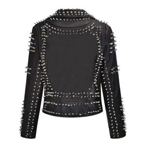 Slim-Fit Studded Moto Black Genuine Cowhide Leather Jacket For Women