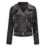 Slim-Fit Studded Moto Black Genuine Cowhide Leather Jacket For Women