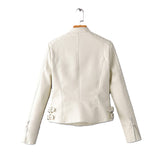 White Stylish Slim-Fit Biker Pure Sheepskin Leather Jacket For Women