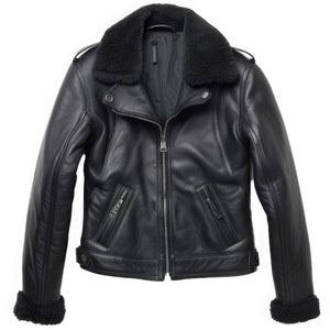 Winter Black Aviator B3 Bomber Pure Cowhide Leather Jacket For Women