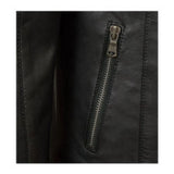 Black Quilted Shoulders Pure Sheepskin Racer Leather Jacket For Women