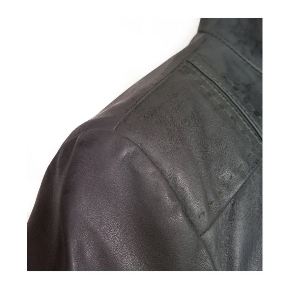 Black Stab-Stitch Style Pure Sheepskin Racer Leather Jacket For Women